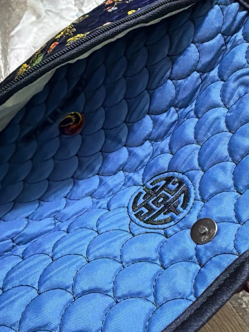 & Other Stories Navy Quilted Floral Embroidered Clutch